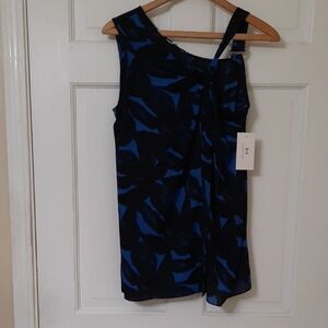Halston Heritage Blue and BlackSlvless Knot/Buckle Front Assymetrical Tunic